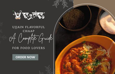 Promo banner for Ujjain flavorful chaap: 'A Complete Guide for Food Lovers' with an orange curry bowl and an 'ORDER NOW' button.